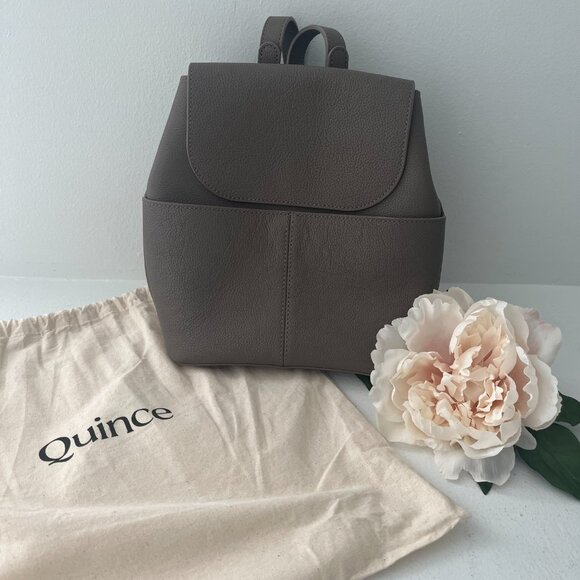 Quince Handbags - Used Quince Italian Leather Small Backpack Color Mink, Taupe Leather Backpack
